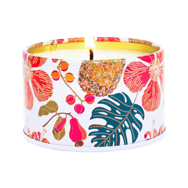 Aloha 'Aina Hibiscus Passion Scented Hawaiian Aromatherapy Candle Lighted Example