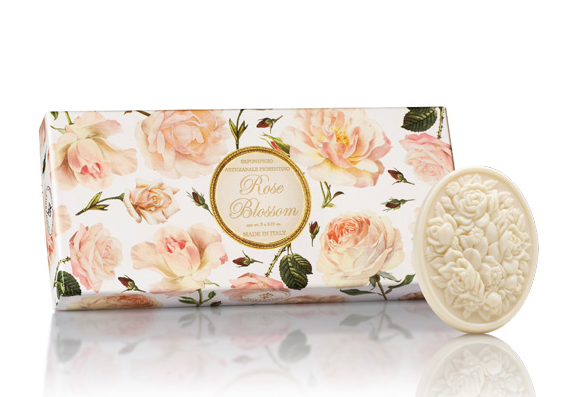 Saponificio Artigianale Fiorentino Rose Blossom Scented Set of 3 - 4.40 Oz Soaps From Italy