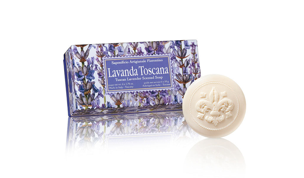 Tuscan Lavender (Lavanda Toscana) Scented Set of 6 x 1.76 oz Round Soaps By Saponificio Artigianale Fiorentino