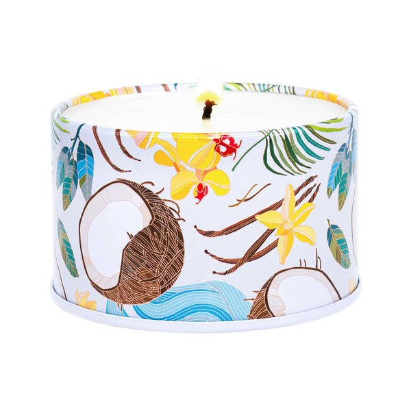 Aloha 'Aina Coconut Milk Scented Hawaiian Aromatherapy Candle Lighted Example