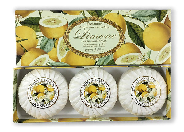 Lemon (Limone) Scented Set of 3 x 3.52 oz Round Soaps