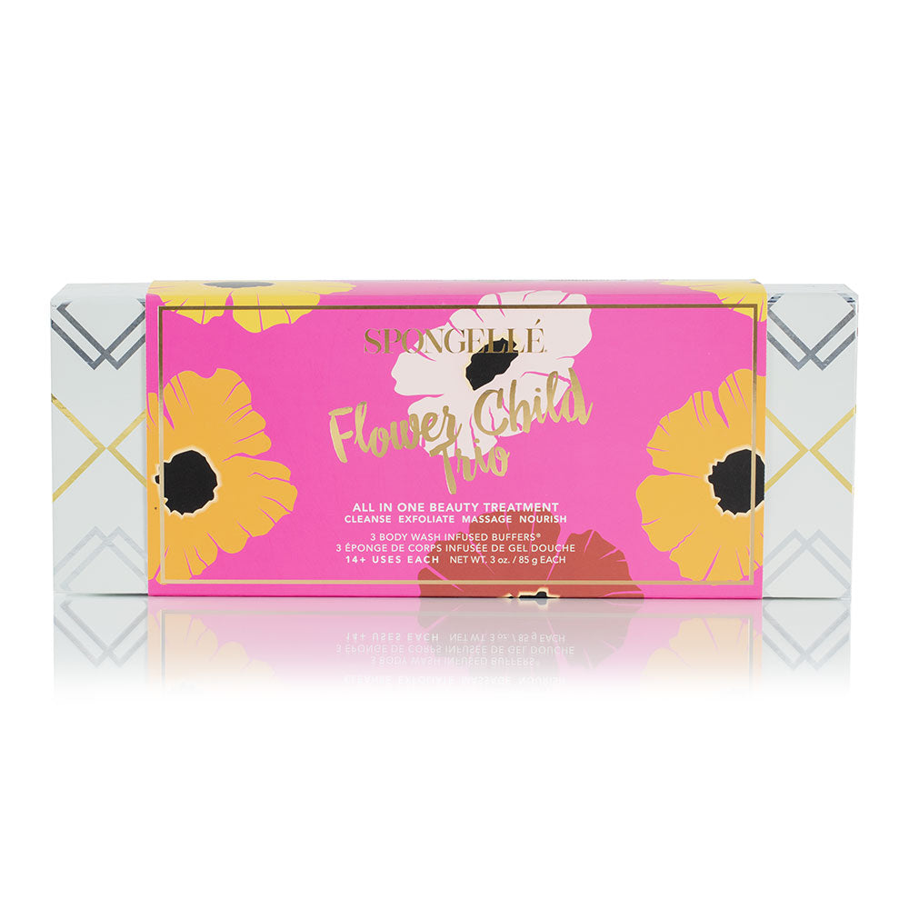 Flower Child Trio (Poppy, Daisy, Tulip) Bath Sponge Gift Set By Spongelle