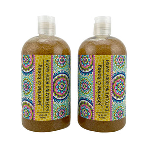 Jasmine & Honey Scented Exfoliating Body Wash 16 oz (2 Pack)