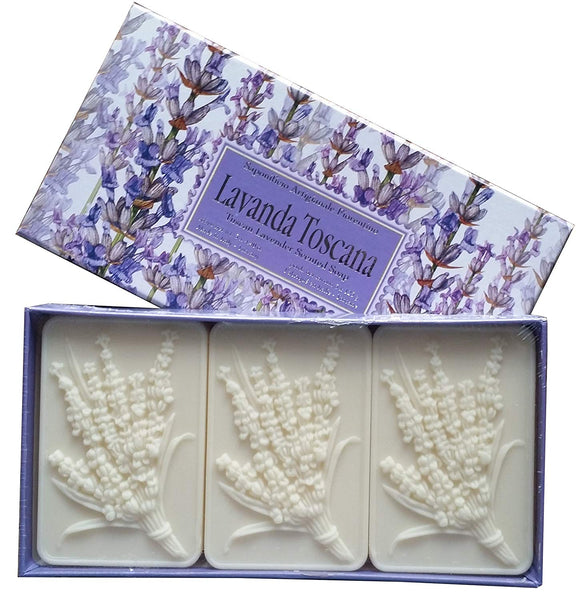Saponificio Artigianale Fiorentino Lavender Bar Soap Set 3 x 125 Gram (4.40 Ounce) Bars