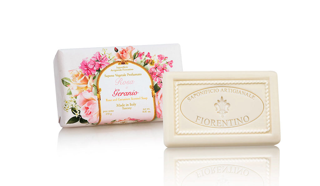 Rose and Geranium (Rosa e Geranio) Scented 8.81 oz Soap Bar By Saponificio Artigianale Fiorentino