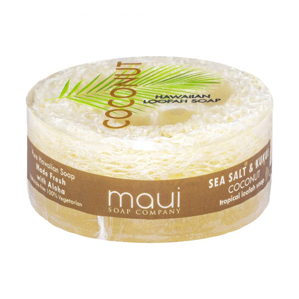 Coconut Scented with Sea Salt & Kukui Oil 4.7 oz Hawaiian Loofah Soap