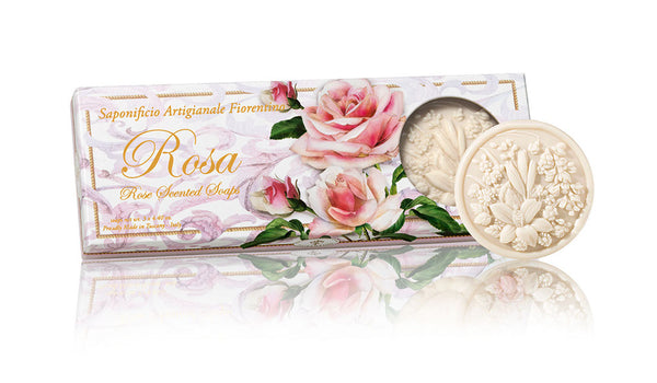 Ischia Collection Soap Set of 3 - 4.40 oz Round Soaps Rose