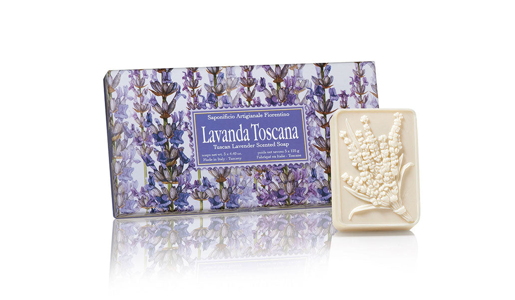 Tuscan Lavender (Lavanda Toscana) Scented Set of 3 x 4.40 oz Rectangular Soaps By Saponificio Artigianale Fiorentino